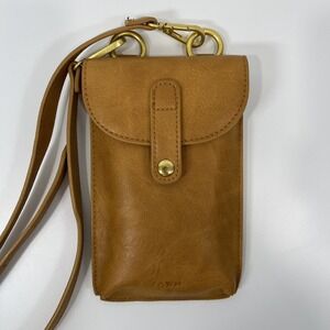 Fawn Camel Tan Mustard Vegan Crossbody Phone Purse Gold Hardware
